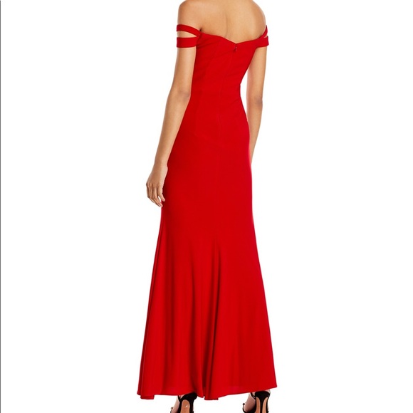 Aqua Formal Red Dress- size 4 off the shoulder - Picture 4 of 11